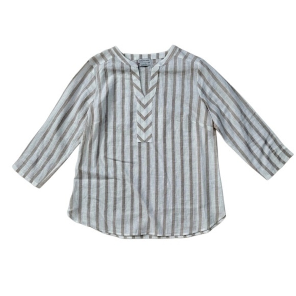 Van Heusen Linen Cotton Blend Beige and White Striped Top